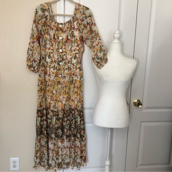 Anthropologie Fig and Flower Fully Lined Tiered Maxi with Banded Waist - Picture 1 of 7